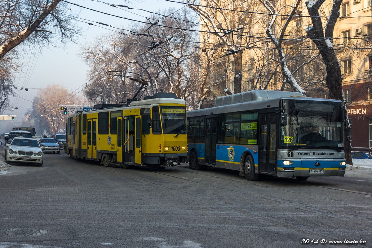 Трамвай Tatra KT4DtM № 1003,  на улице Макатаева (Пастера), 06.02.14г. #2