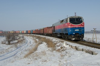 ТЭ33А-0021 на перегоне Илийская — Жетыген, 11.01.20г